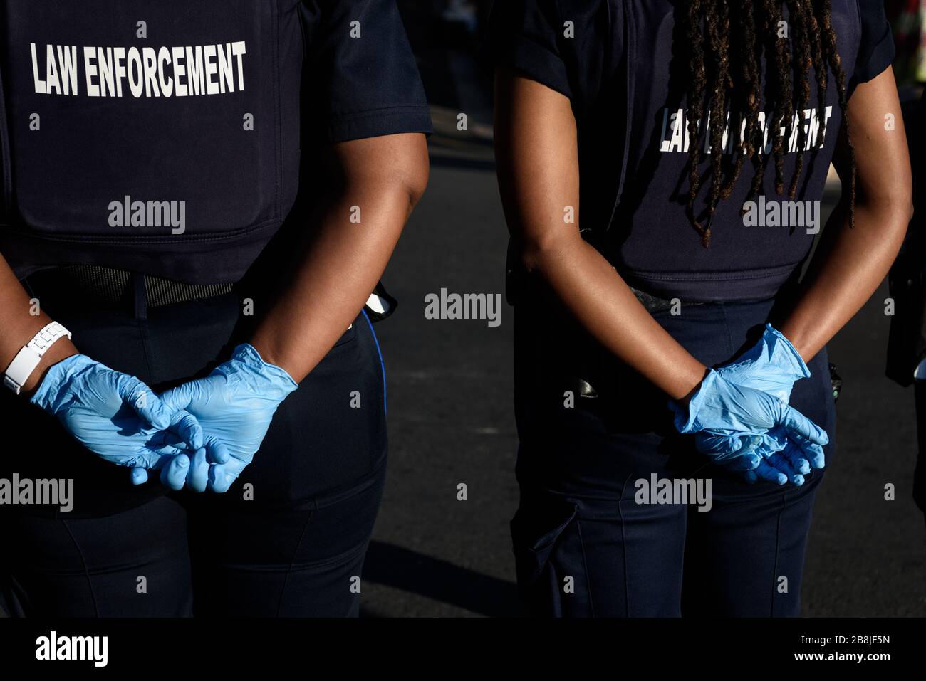 South Africa's police are taking precautions against the global coronavirus pandemic. Their work makes them a high risk group to contract the disease Stock Photo