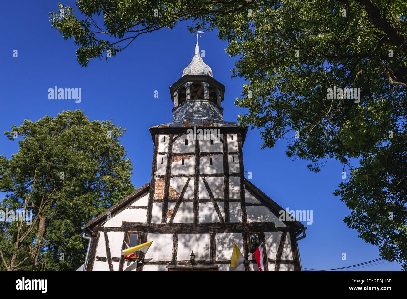 Church of Saint Peter and Saint Paul Lekowo in village within Swidwin County, West Pomeranian Voivodeship of Poland Stock Photo