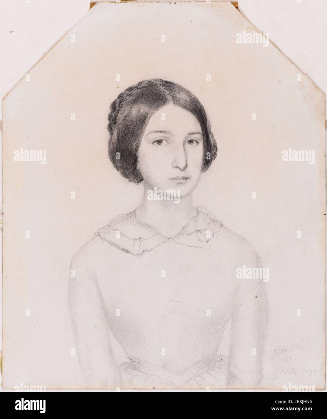 Portrait of Adele Hugo Adèle Hugo, née Foucher (1803-1868). Portrait de Adèle Hugo. Crayon graphite sur papier. 1843. Paris, Maison de Victor Hugo. Stock Photo