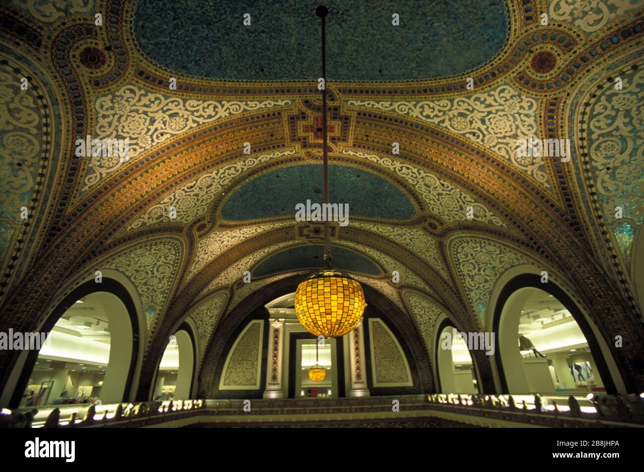 Ceiling of the Chicago Cultural Center. Preston Bradley Hall. The largest stainedglass domed