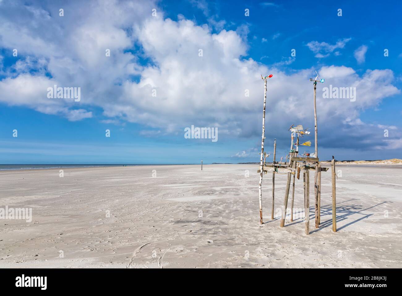 Object made of flotsam at the beach of Nebel on the German North Sea island of Amrum Stock Photo