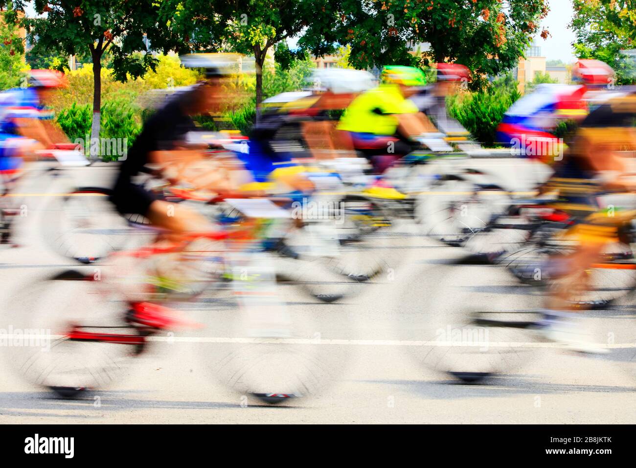 Cycling competition,cyclist athletes riding a race at high speed Stock