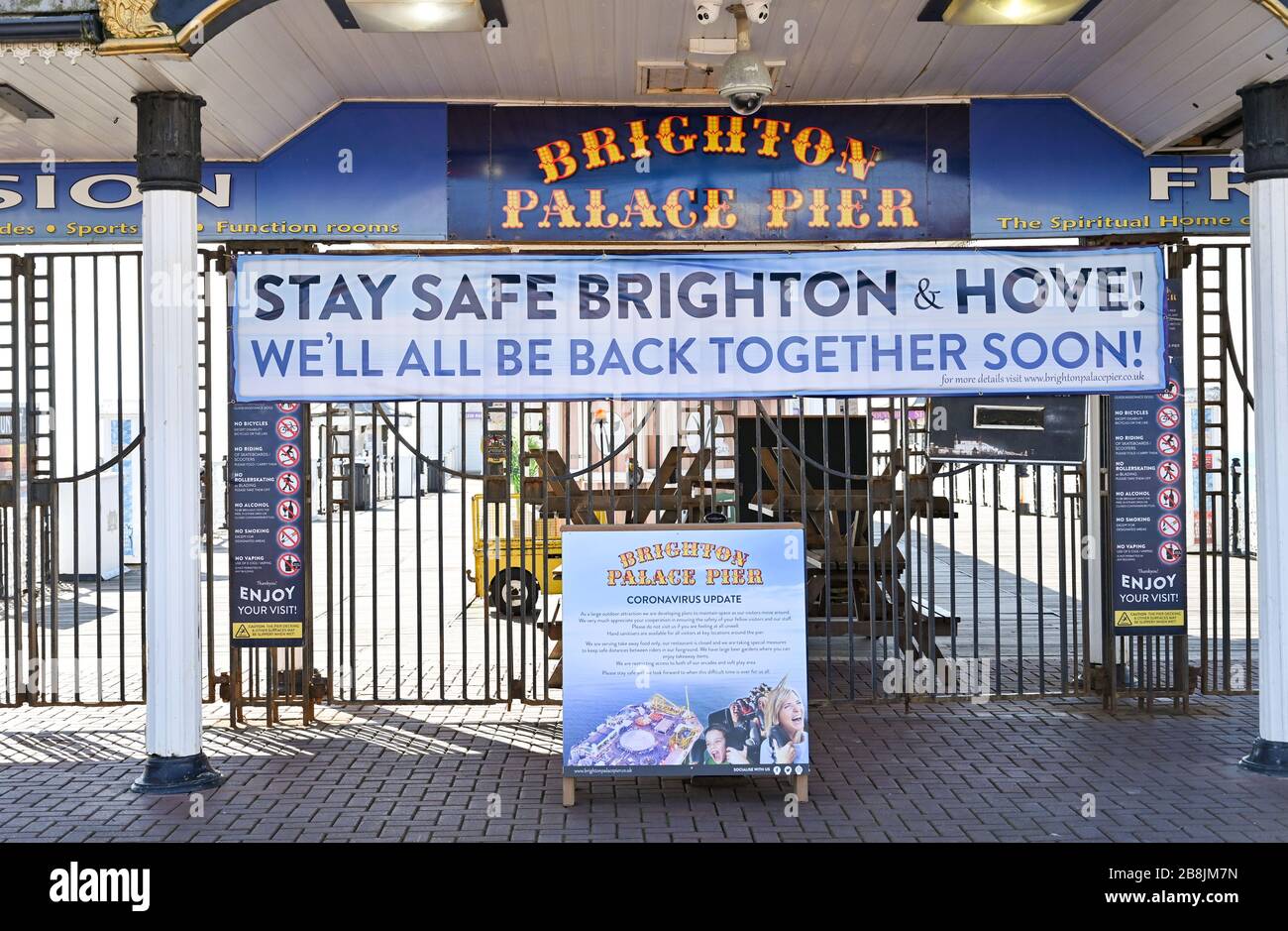 Brighton UK 22nd March 2020 - Brighton Palace Pier is closed to the public during the Coronavirus COVID-19 pandemic crisis  . Credit: Simon Dack / Alamy Live News Stock Photo