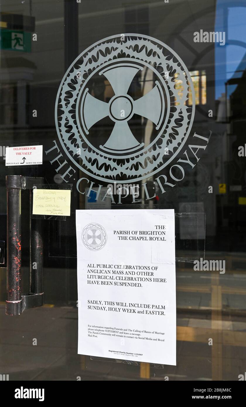 Brighton UK 22nd March 2020 - The Chapel Royal church is closed in Brighton during the Coronavirus COVID-19 pandemic crisis  . Credit: Simon Dack / Alamy Live News Stock Photo