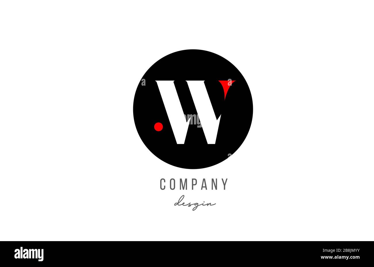 W letter alphabet icon logo design in white red with circle for ...