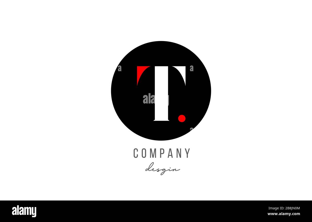 T letter alphabet icon logo design in white red with circle for ...