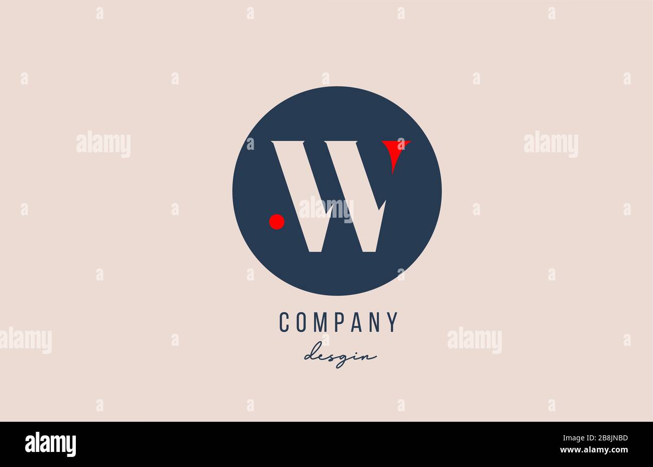 red dot W letter alphabet logo icon design with blue circle for company ...