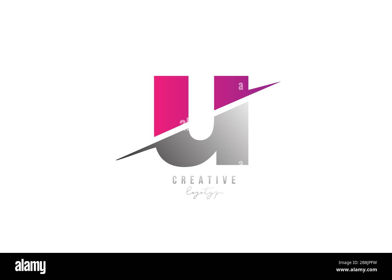 pink and grey U letter logo alphabet icon design for company and ...