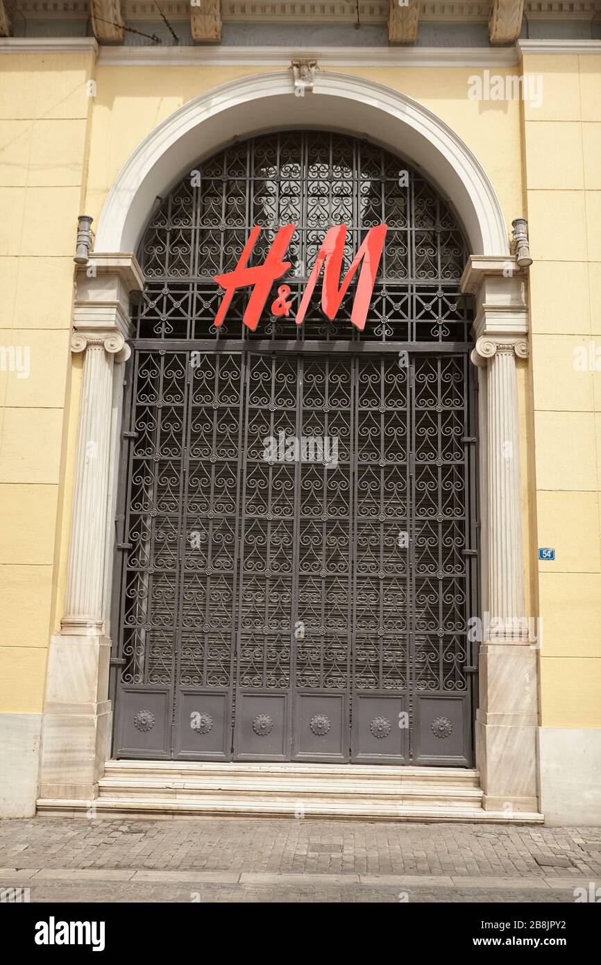 H M closed shop at Athens Greece  , coronavirus Stock Photo