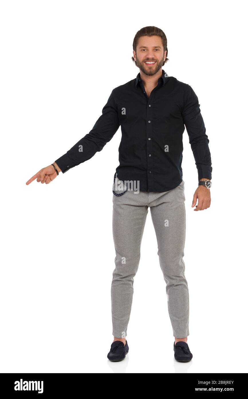 gray slacks black shirt