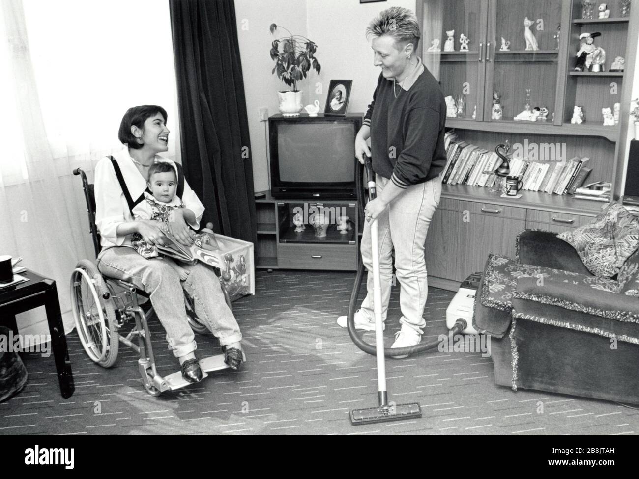 Carer & disabled mother, UK 1991 Stock Photo