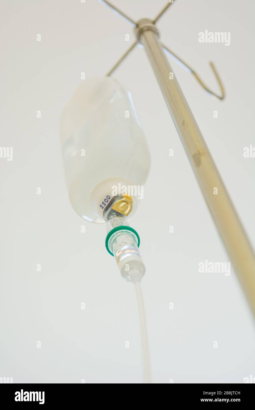Dripping of IV solution, Intravenous therapy for patient in hospital