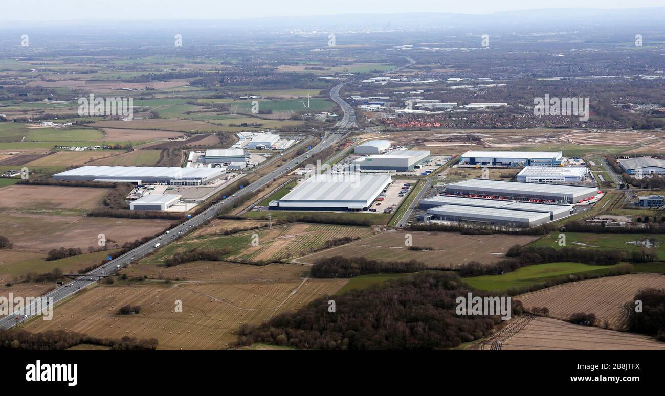 aerial view of Omega Business Park, Burtonwood, Warrington, Cheshire Stock Photo