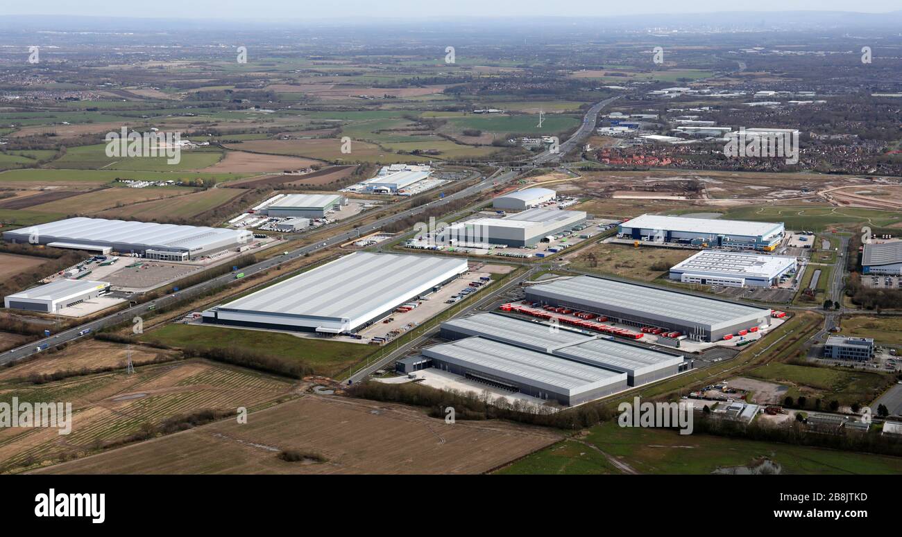aerial view of Omega Business Park, Burtonwood, Warrington, Cheshire Stock Photo