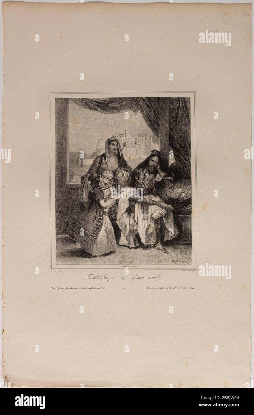 Album lithographed 1834. Greek Family Achille Devéria (1800-1857) et Gihaut frères. Album lithographié de 1834. Famille grecque. Paris, musée Carnavalet. Stock Photo