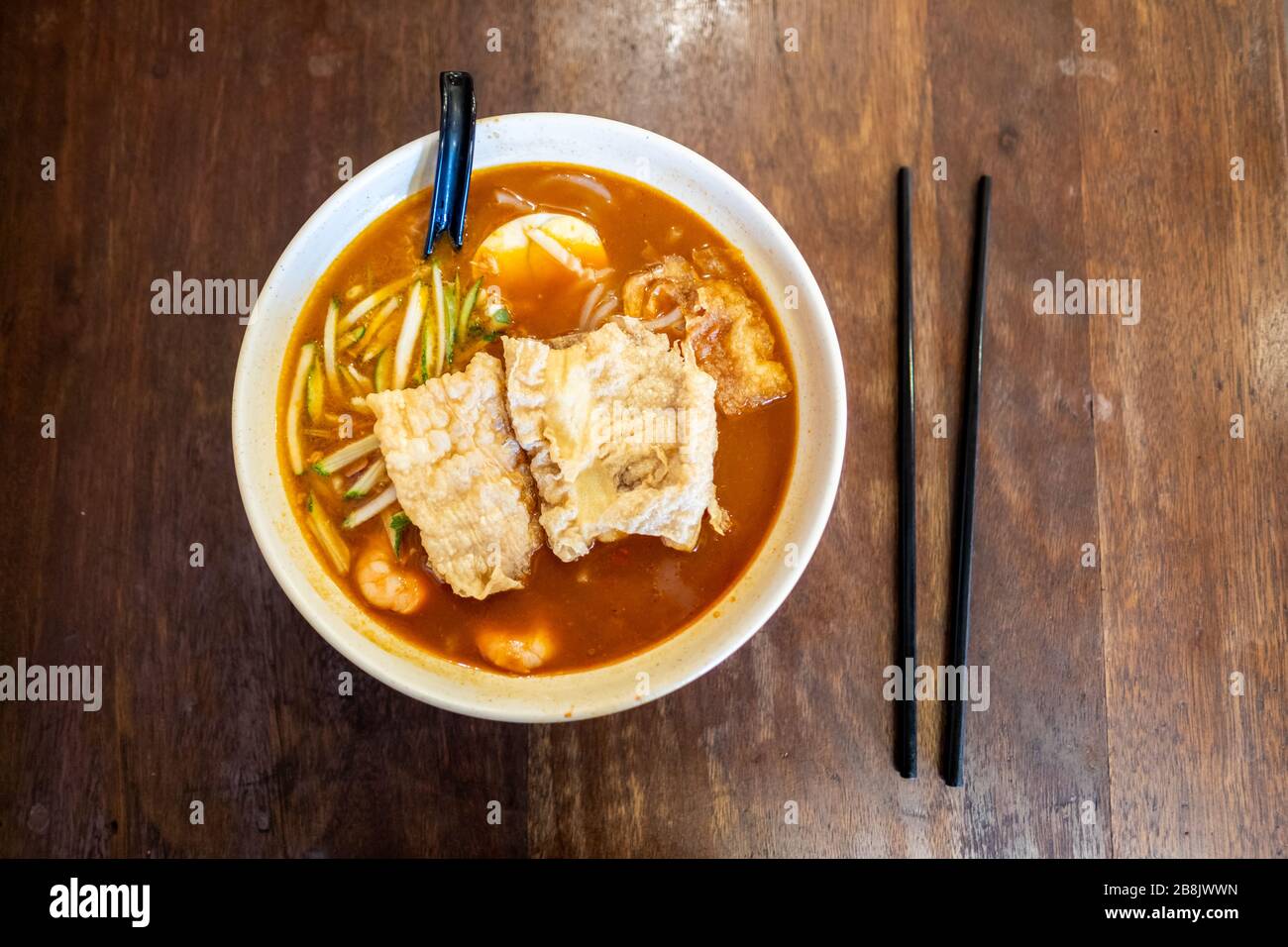 Bowl of Asam Laksa, a famous dish in Malacca, Malaysia Stock Photo