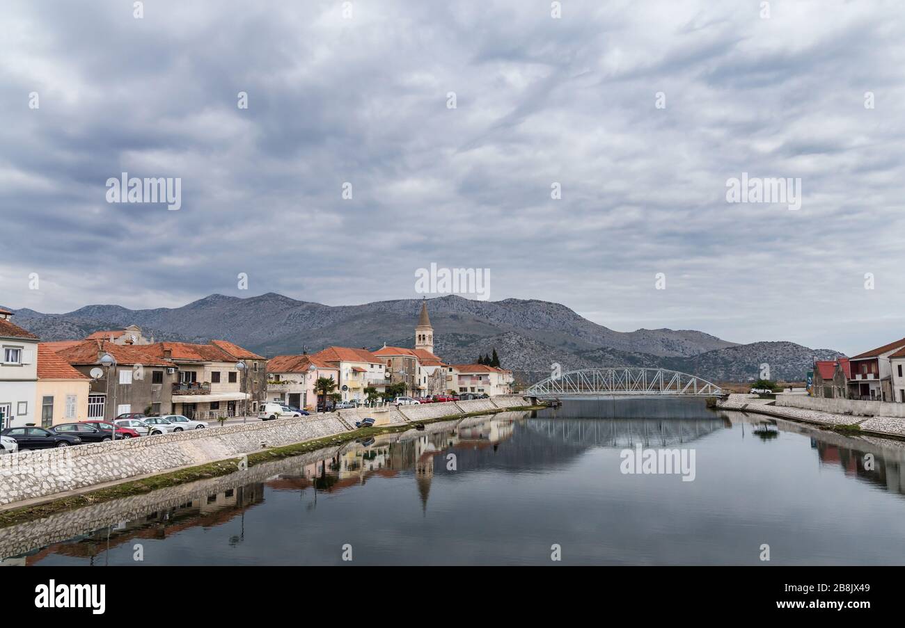 River Neretva, Opuzen city. Stock Photo
