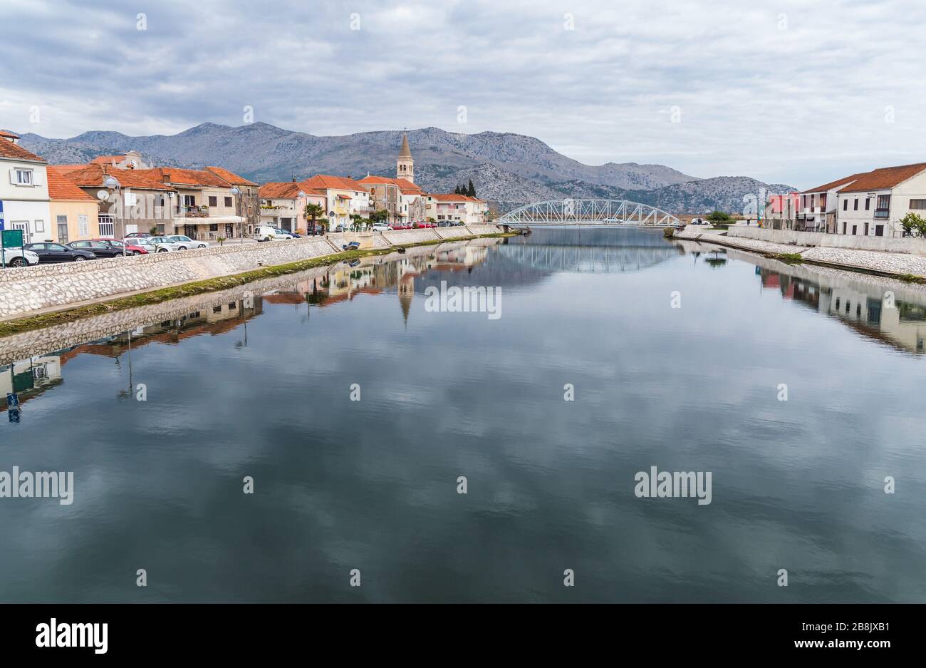 River Neretva, Opuzen city. Stock Photo