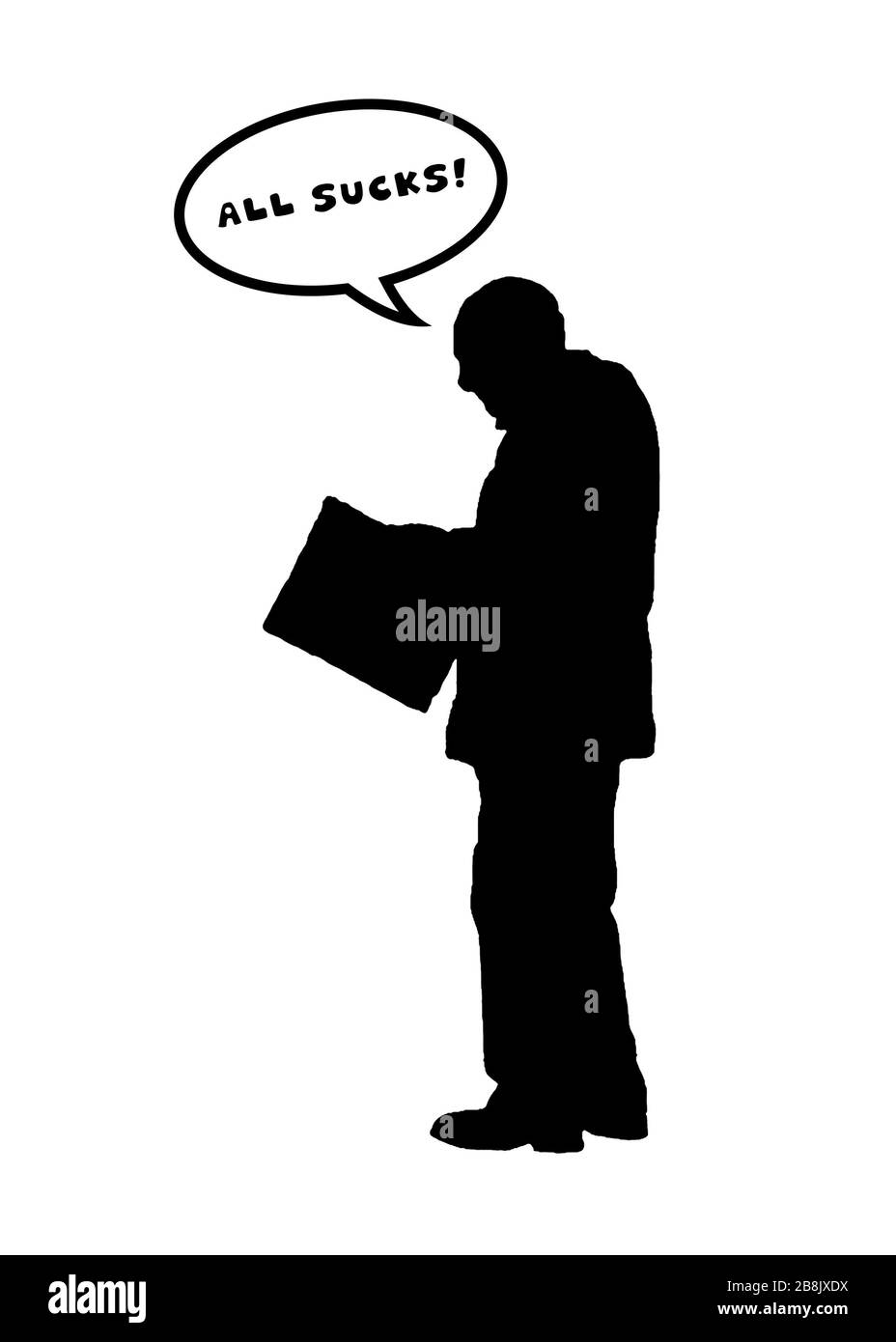 Senior man reading newspaper graphic silhouette illustration isolated on white background Stock Photo