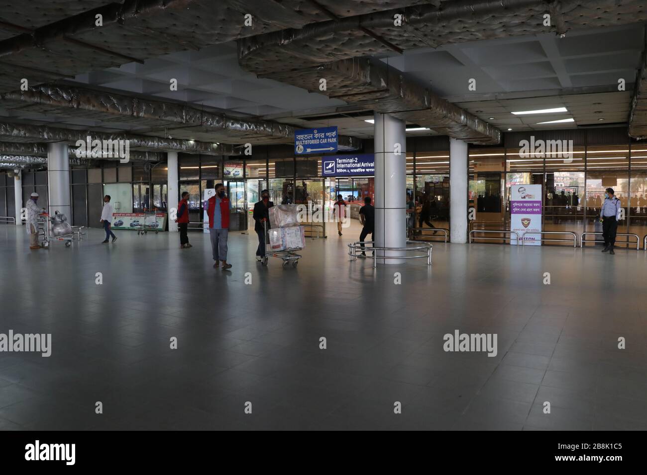 Hazrat shahjalal international airport in the capital wears almost a deserted look yesterday as frequency flight operation at country's prime airport Stock Photo