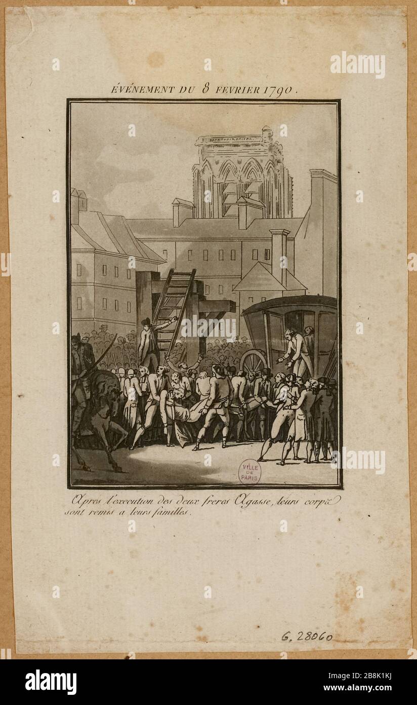 Event of February 8, 1790 // After the execution of two brothers Agasse, their bodies / are returned to their families. (IT) Stock Photo