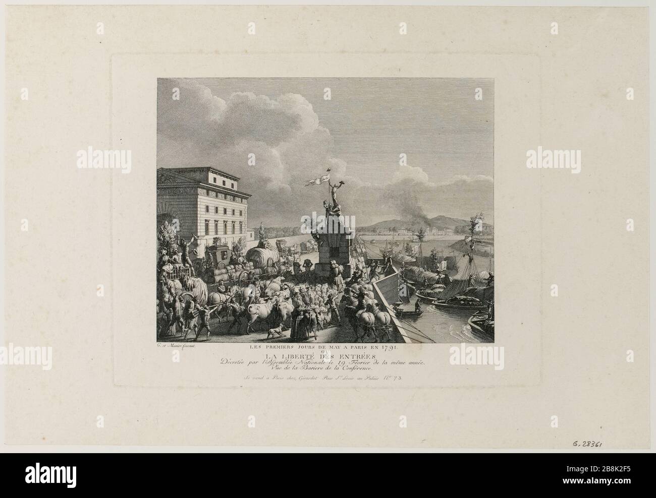 The first days of May in Paris in 1791 / or / Freedom Input / Enacted by the National Assembly on February 19 of the same year. / View of the bariere of the Conference. (TI) Stock Photo