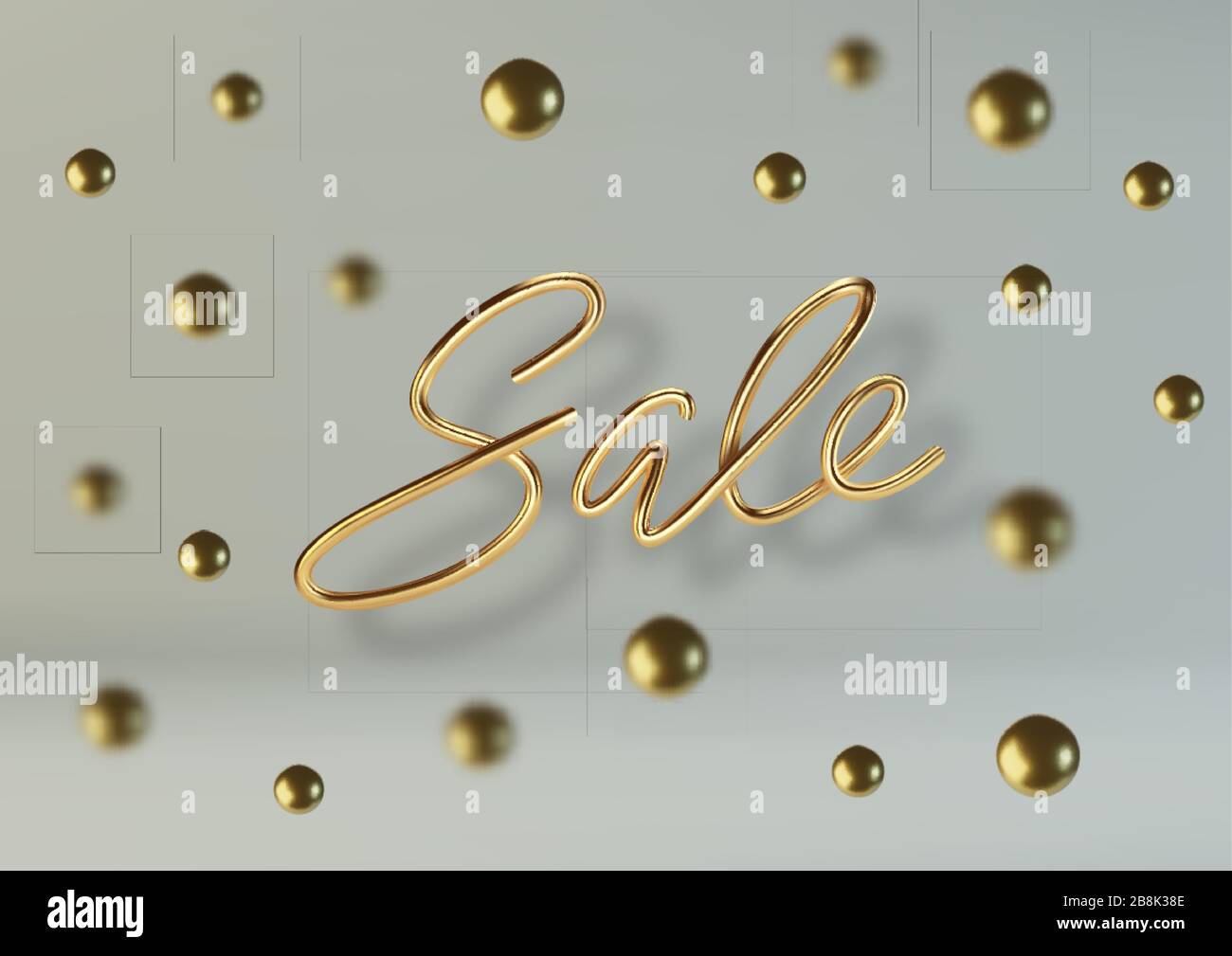 3D Realistic golden inscription sale and the background of gold balls. Metallic lettering for banner design. Template for products, advertizing, web Stock Vector