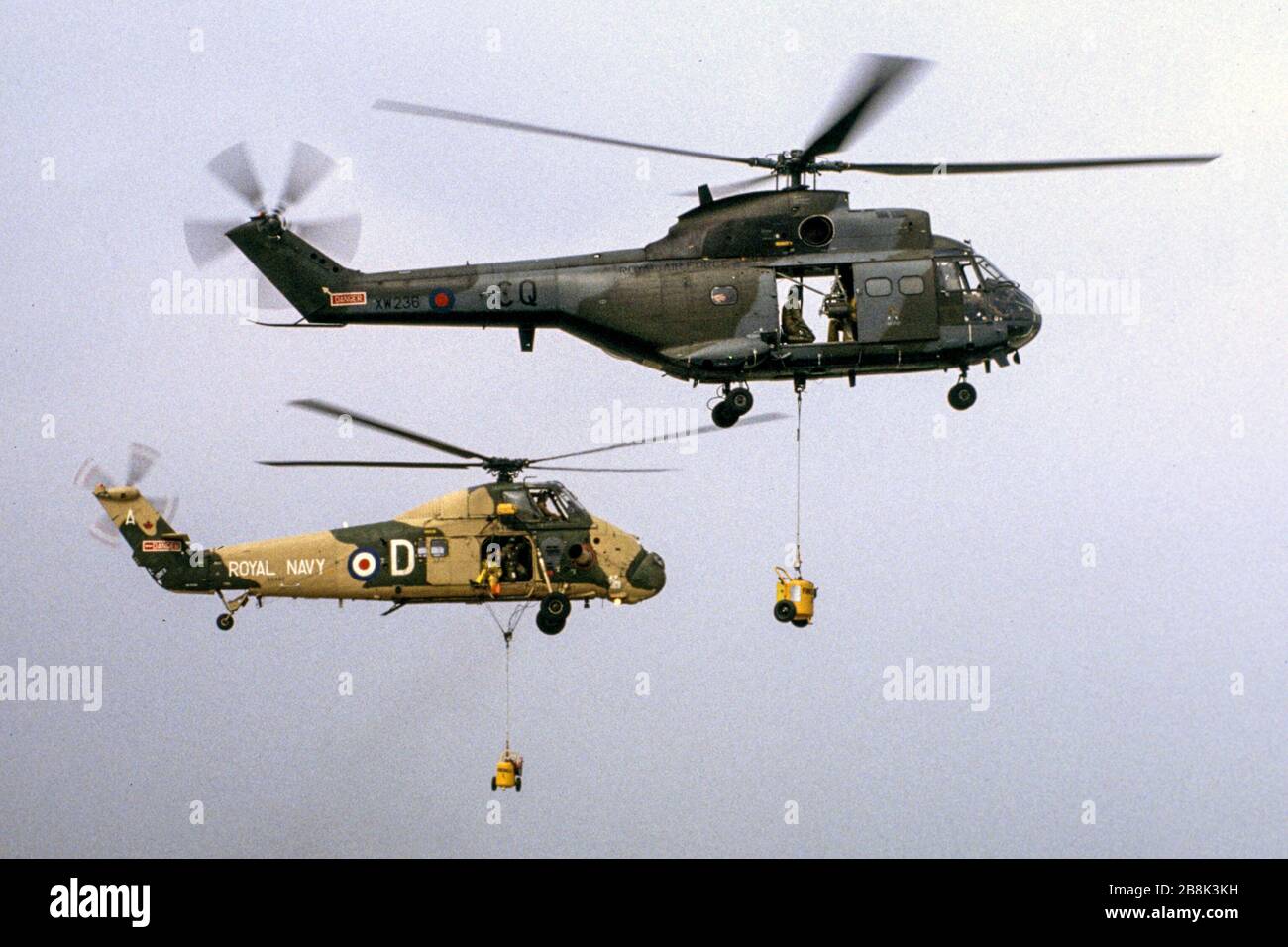 Westland Wessex and a Puma at Farnborough Air Show in 1982 Stock Photo