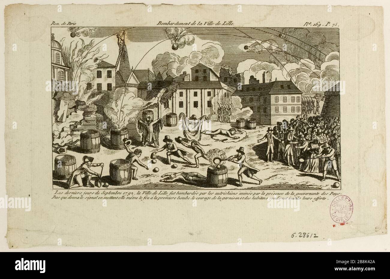 Shelling of Lille (Nord) by the Austrians, 29 September 1792 Print Nº169,  p.75 of the Journal of Paris Revolutions of the 29 September to 6 October  1792. (dummy title Stock Photo - Alamy