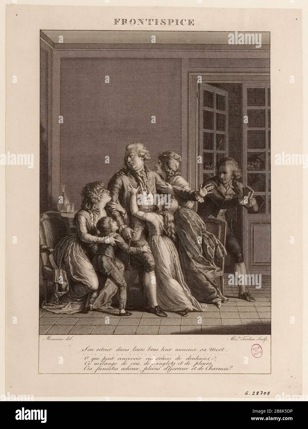 French Revolution Louis XVI of farewell to his family on January 20, 1793, frontispiece of the poem by Jacques Delille, Mercy (1805) (TF). Stock Photo
