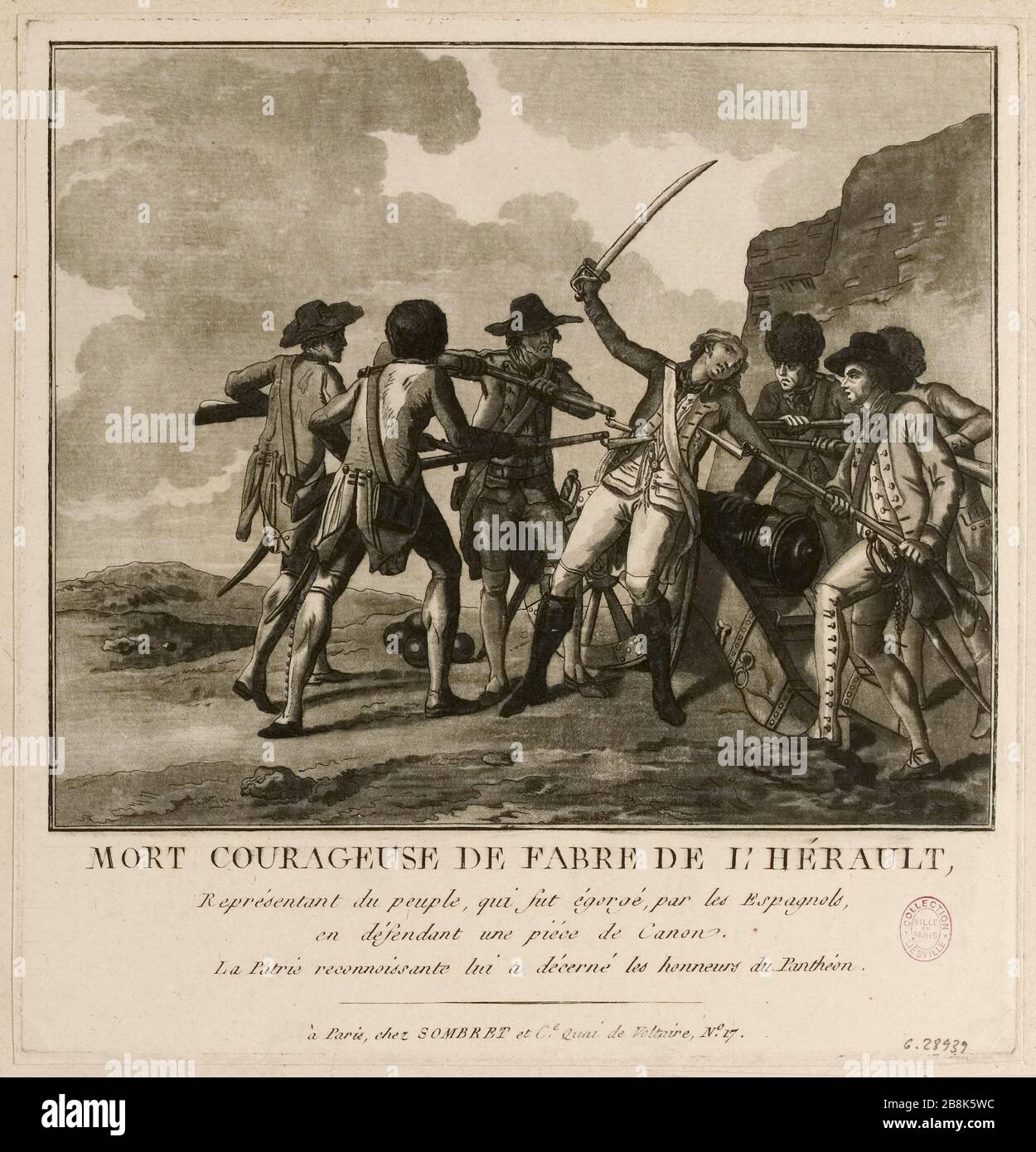 courageous death Fabre Hérault, representative of the people, who was murdered by the Spaniards, in defending a cannon (...) [French Revolution]. (registered title (letter)) Stock Photo