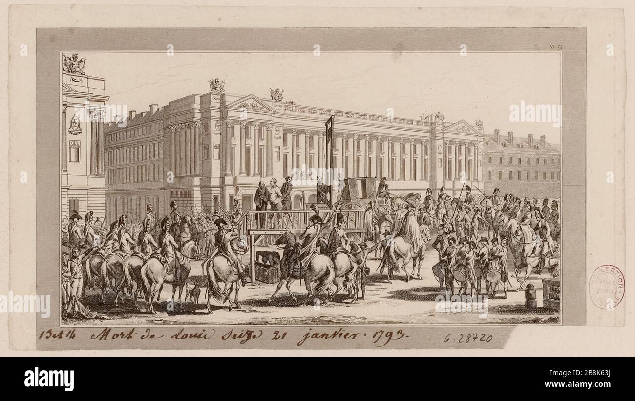 French Revolution: the execution of Louis XVI, Revolution Square, current Place de la Concorde, current 8th district, 21 January 1793. (TF) Stock Photo
