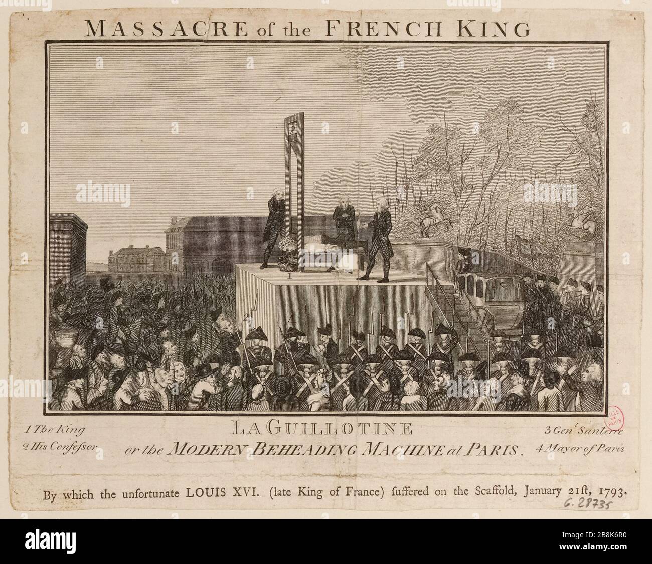 French Revolution: The execution of Louis XVI, Revolution Square, current Place de la Concorde, current 8th district, 21 January 1793. (TF) Stock Photo