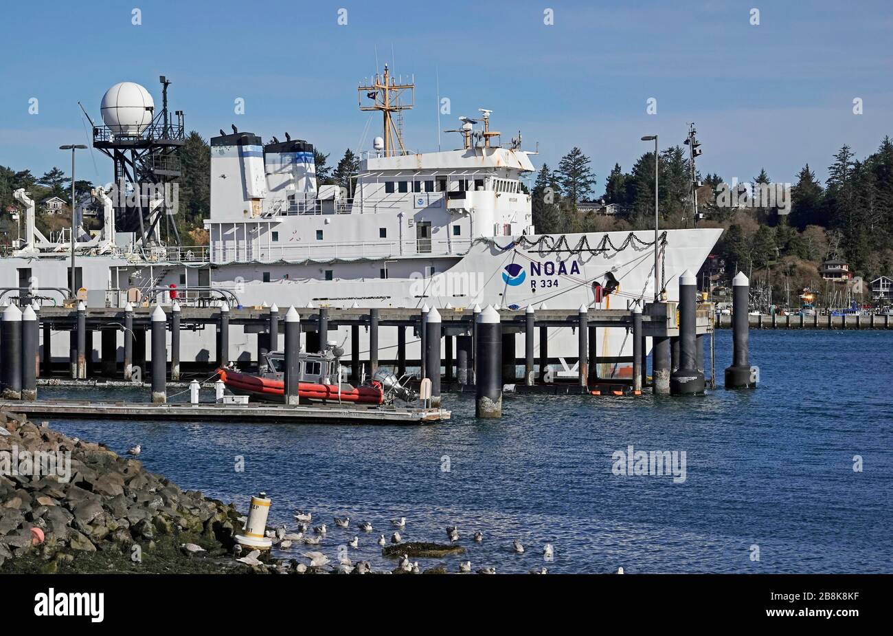 The NOAA (National Oceanic and Atmospheric Administration) ship Hi'ialakai (R 334), part of the Pacific Fleet stationed in Newport, Oregon. Stock Photo