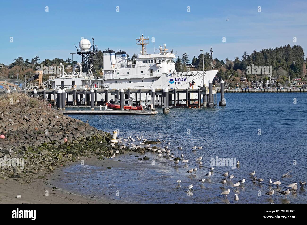 The NOAA (National Oceanic and Atmospheric Administration) ship Hi'ialakai (R 334), part of the Pacific Fleet stationed in Newport, Oregon. Stock Photo