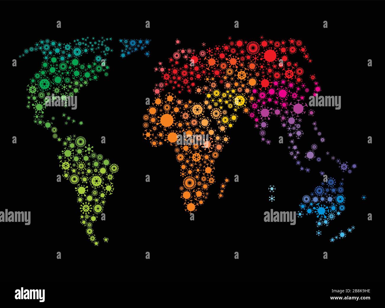Vector world map made of virus shape silhouettes Stock Vector
