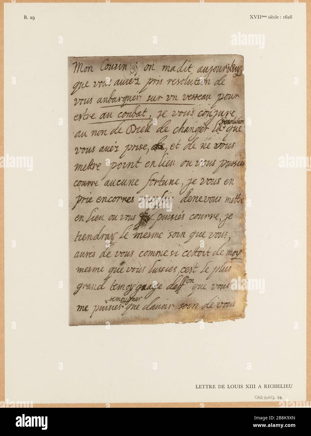 Facsimile of a letter of Louis XIII Richelieu (TF Stock Photo - Alamy