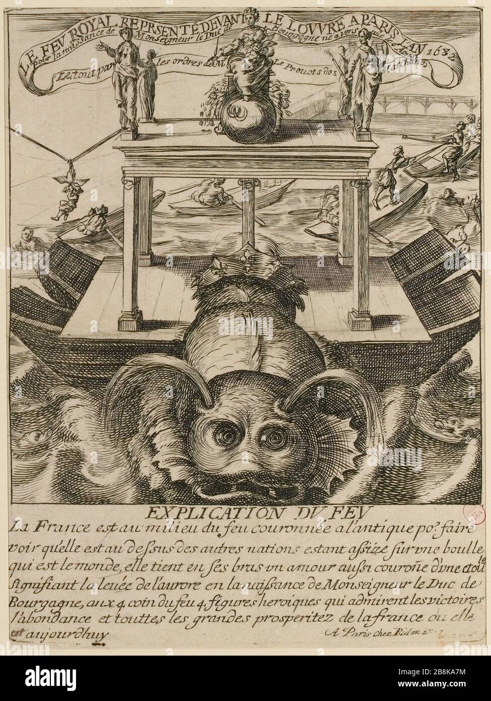 The royal fire represented before the Louvre in Paris in the year 1682 ...