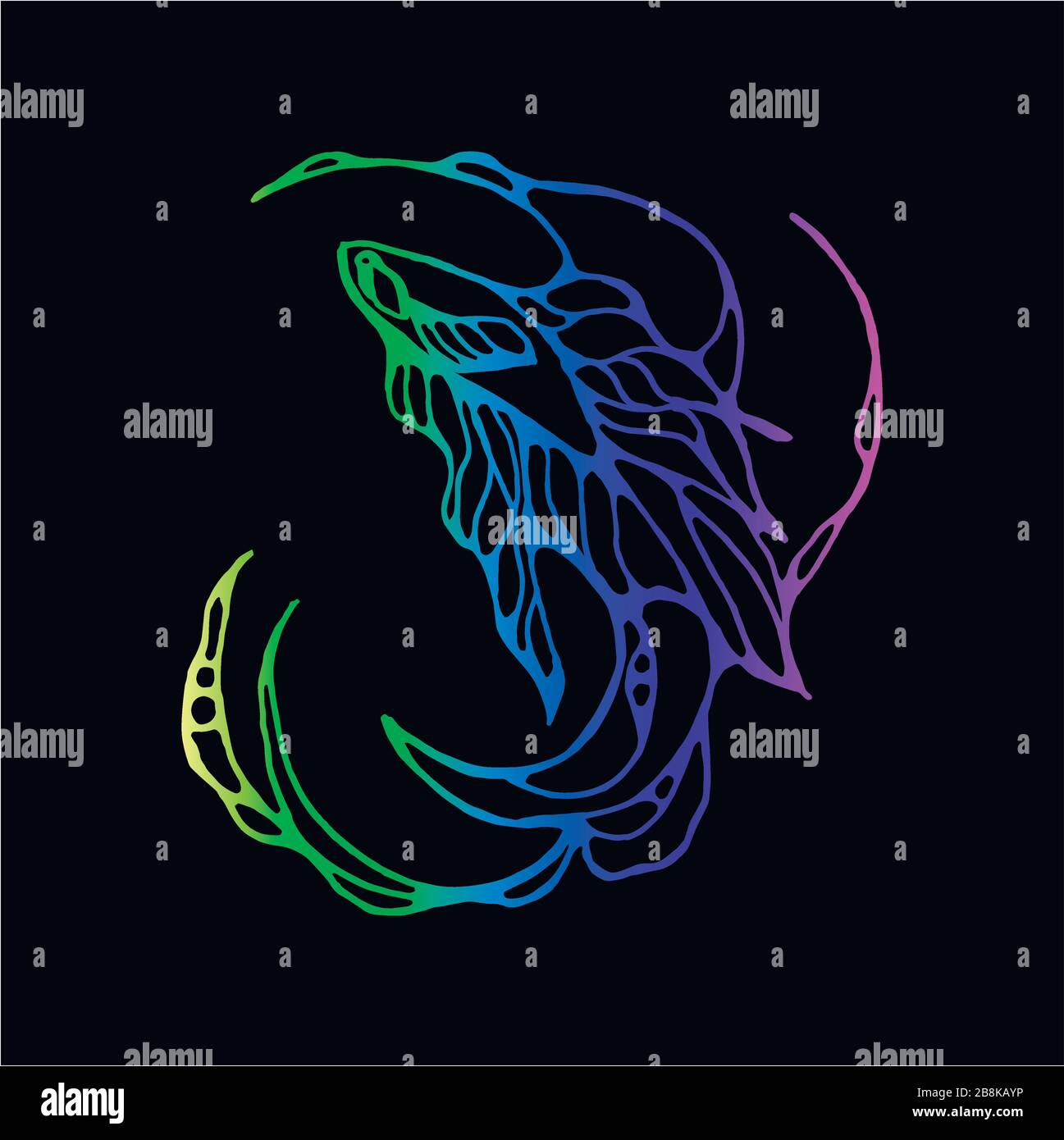 Color illustration in the form of a cockerel and sea wave fish Stock ...