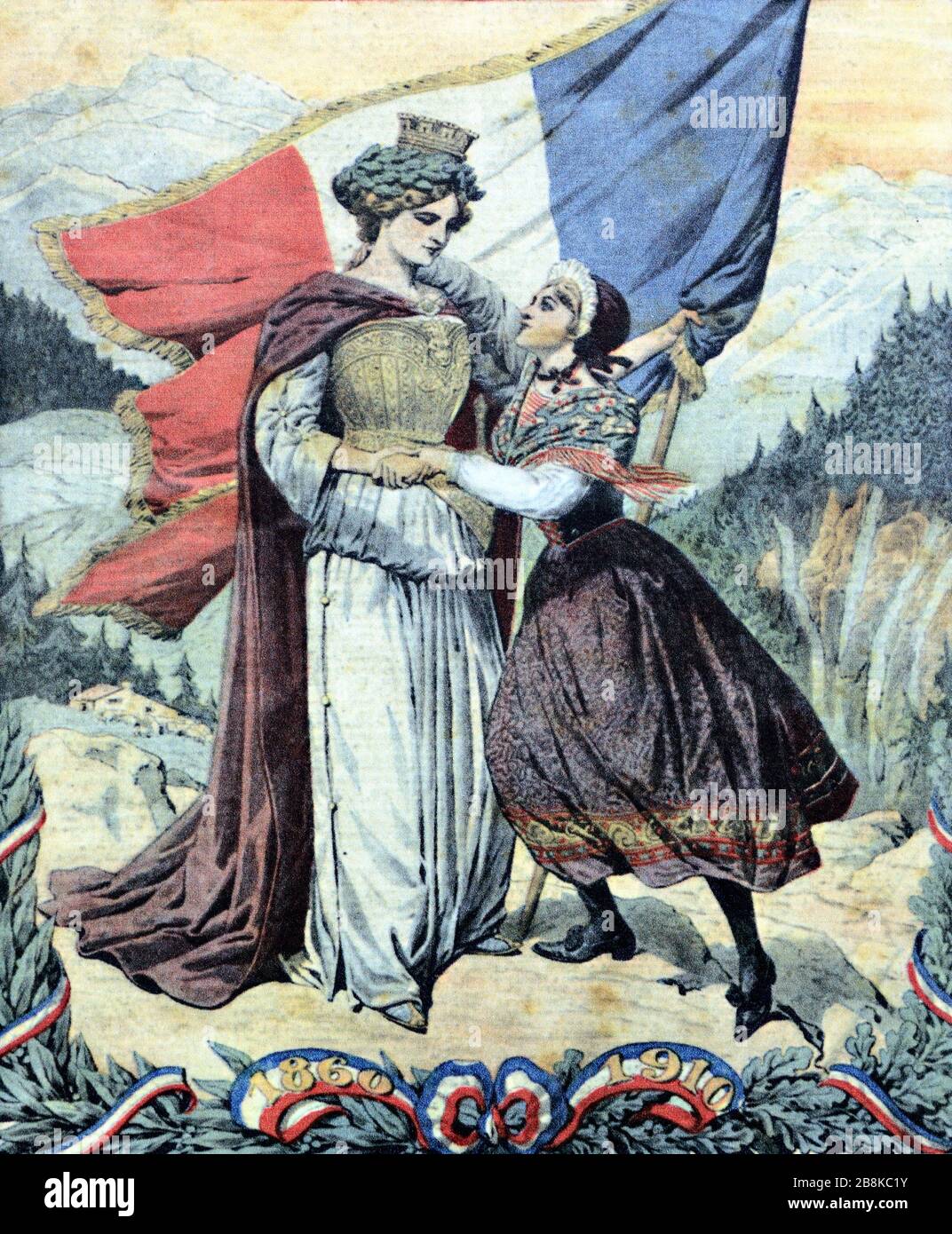 French Nationalist or Patriotic Illustration Showing the Annexation or Attachment of Savoie or Savoy to France in 1860 Stock Photo