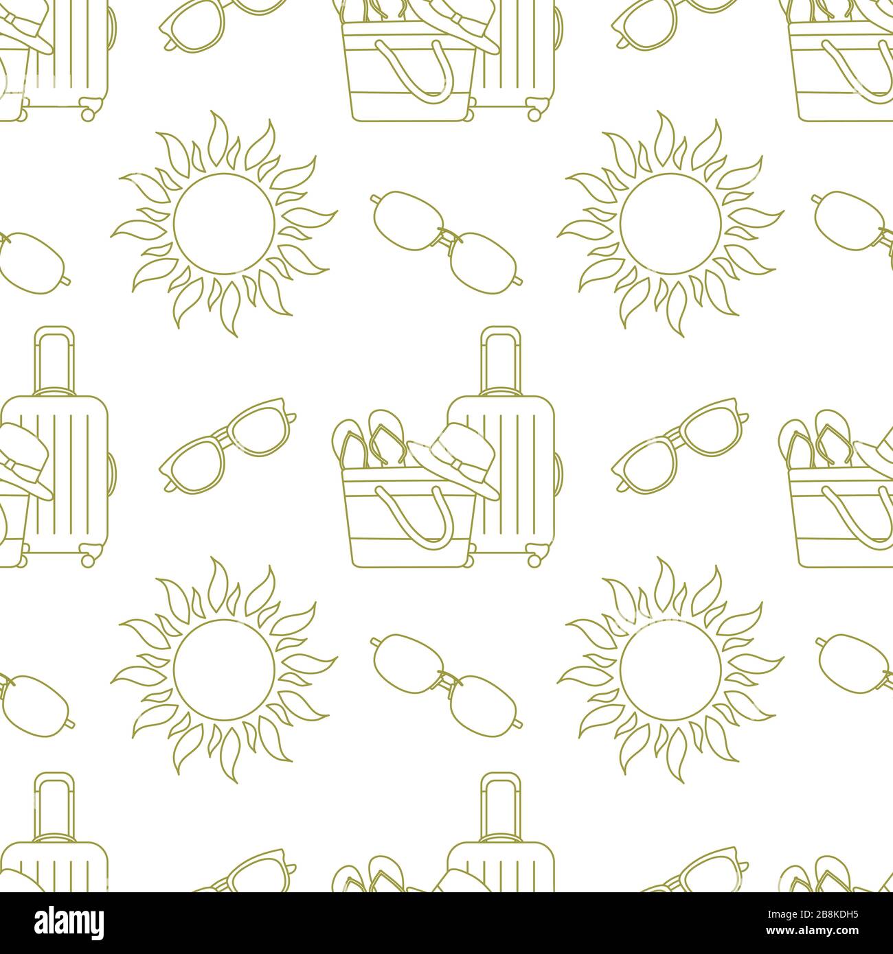 Vector travel seamless pattern Illustration with suitcase, beach bag ...