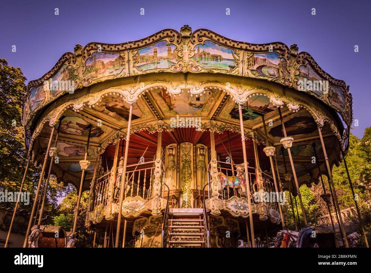Ornate Traditional Carousel Fairground Ride On A Sunny Golden Morning In Montmartre Paris France Taken On A Warm Autumn Morning In September Stock Photo Alamy
