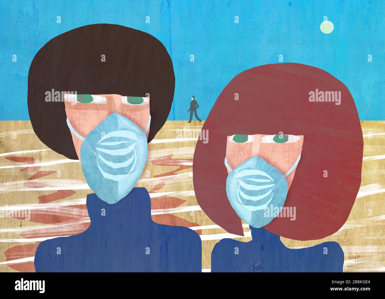 Man and woman wearing face mask to protect from coronavirus hires