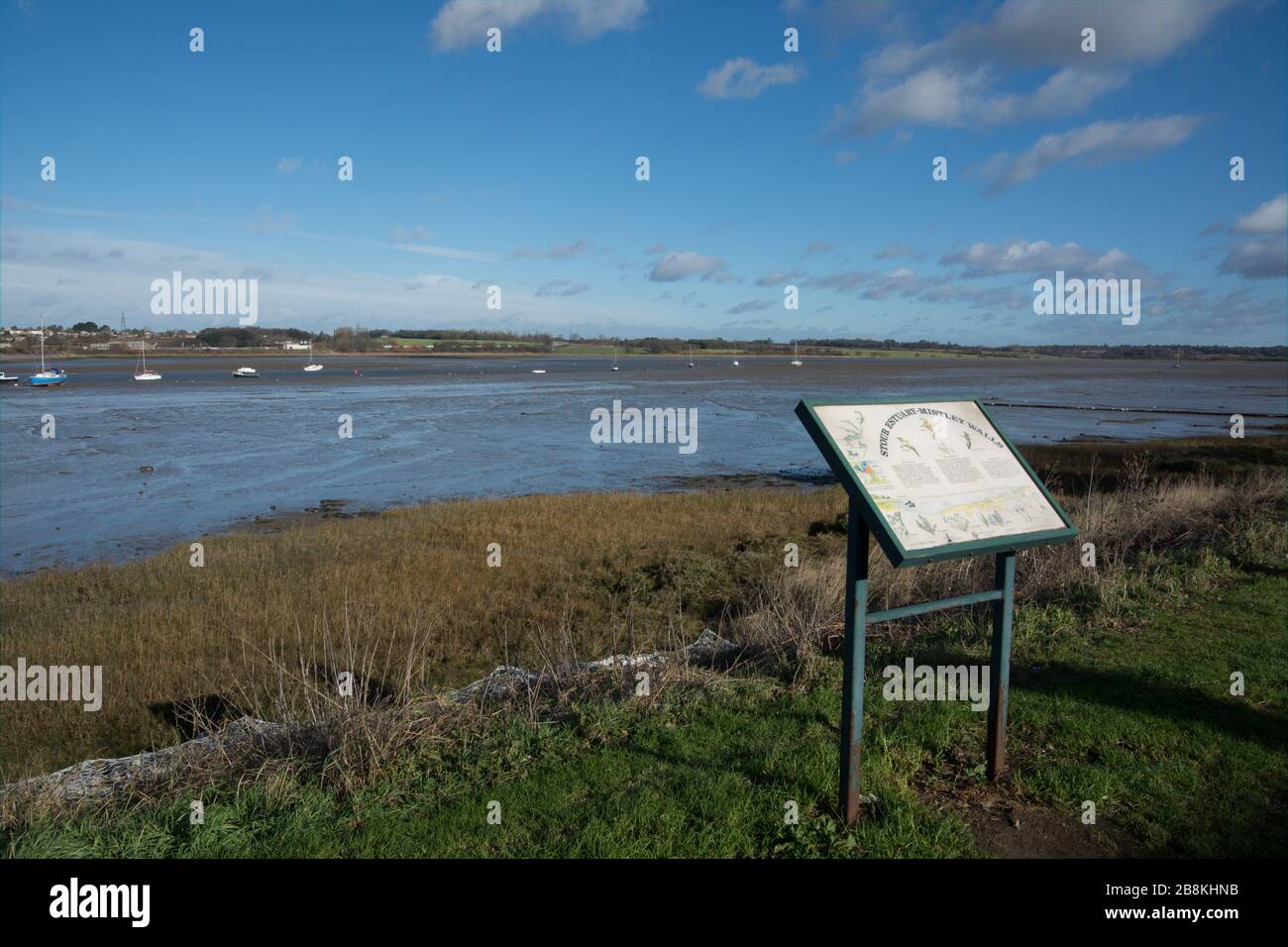 A suuny February day at he Stour estuary with a lowtide between Manningtree and Mistley , Essex Stock Photo