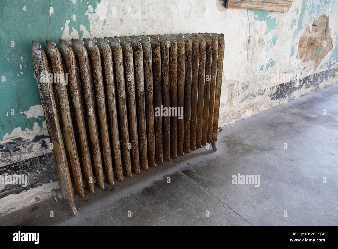 angled view of an old heating unit Stock Photo