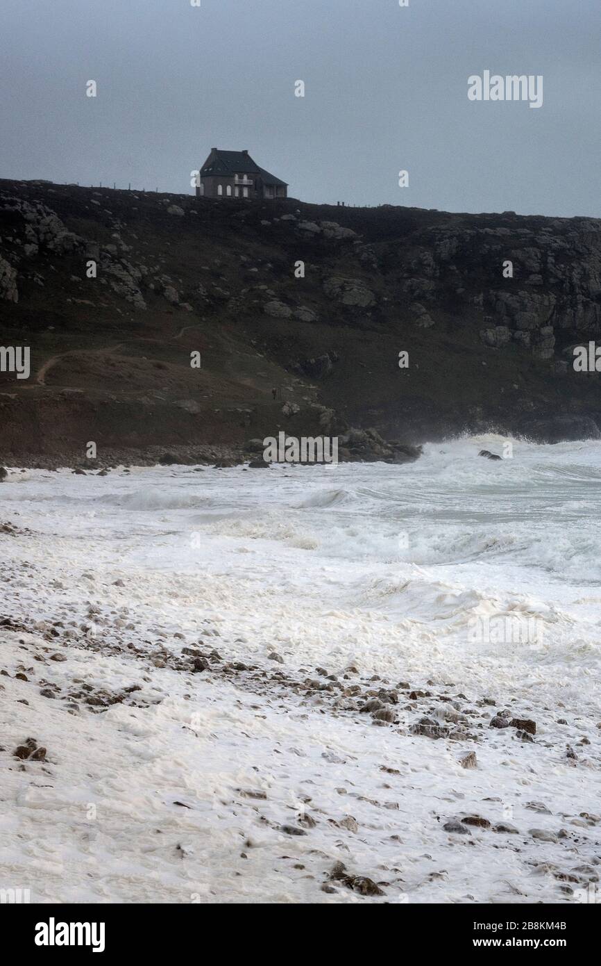 storm Camaret, harbor, presqu'île de Crozon Stock Photo