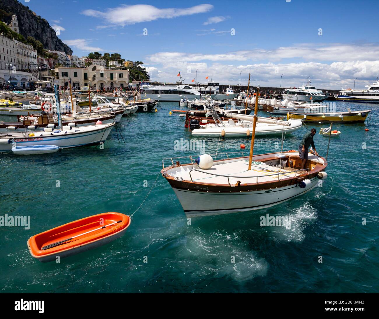 Boats at anchor in Marina Grande harbour, Capri , Campania, Italy. Stock Photo