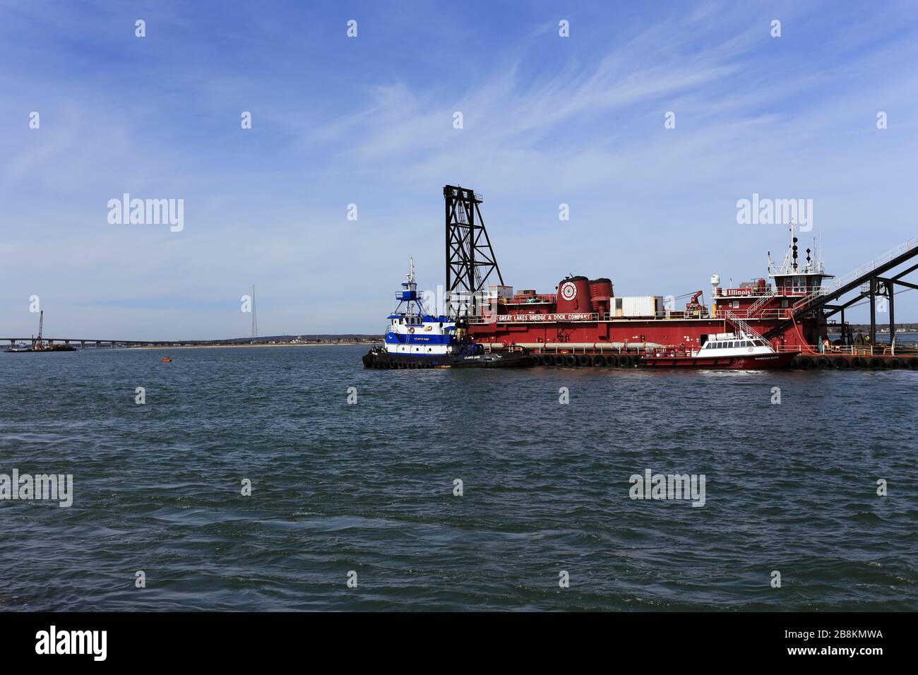 Dredge on Shinnecock Bay Westhampton Long Island New York Stock Photo