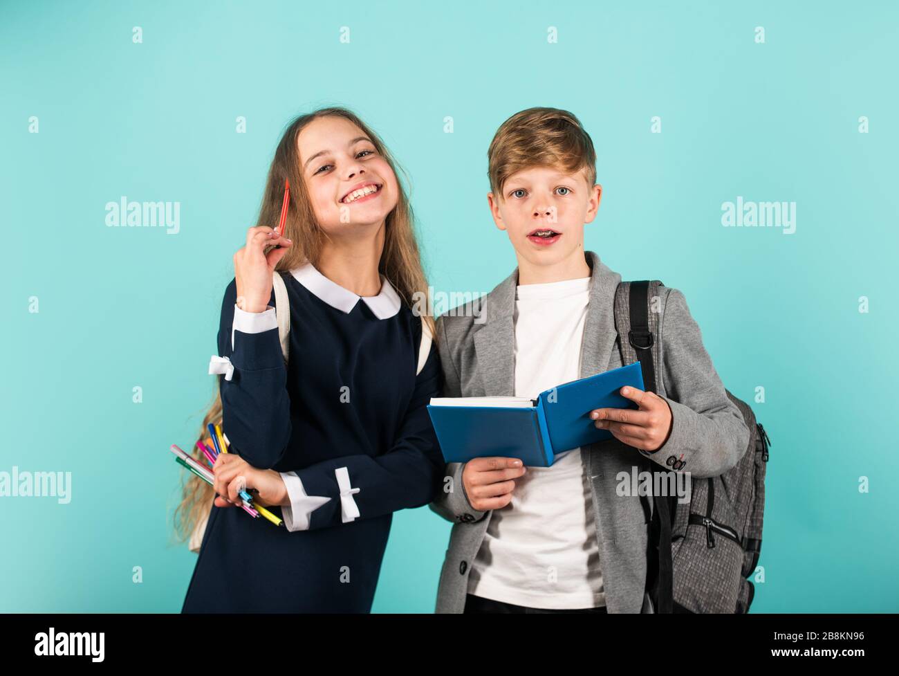 Talent development. Better together. Student ready for lessons. Regular school program. School education for advanced level. Classes for teens. International students exchange. School knowledge. Stock Photo