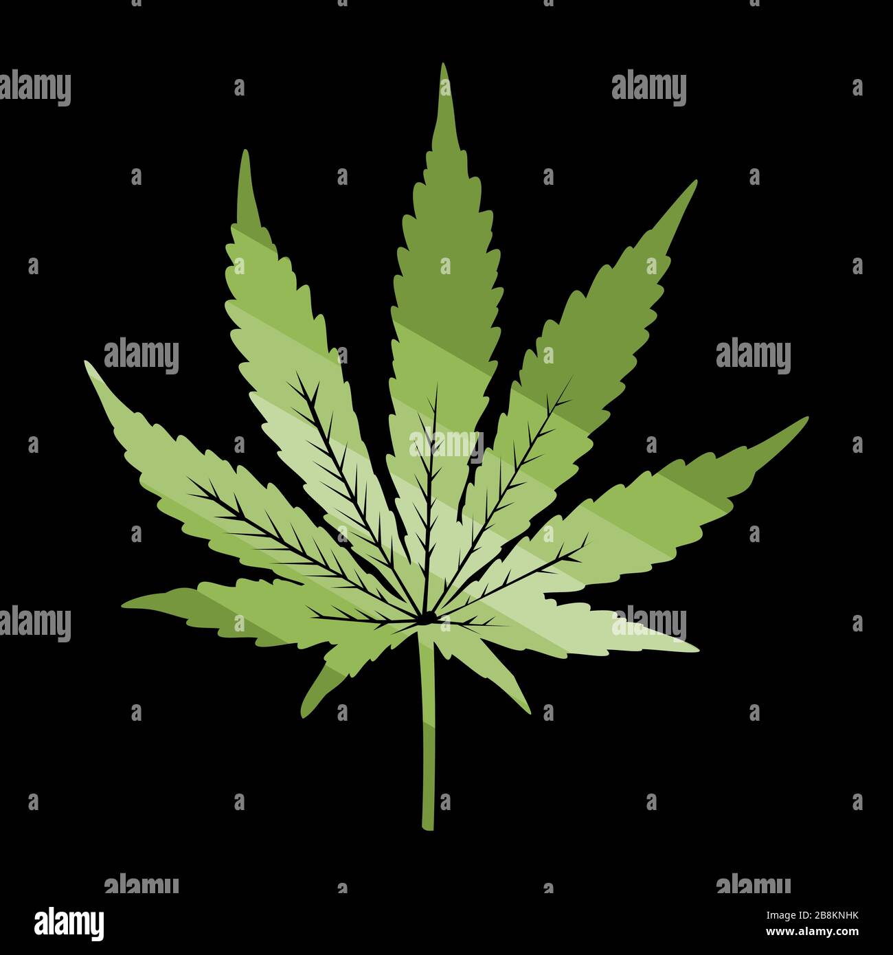 Canabis leaf in green gradient, isolated on black background. Stock Vector